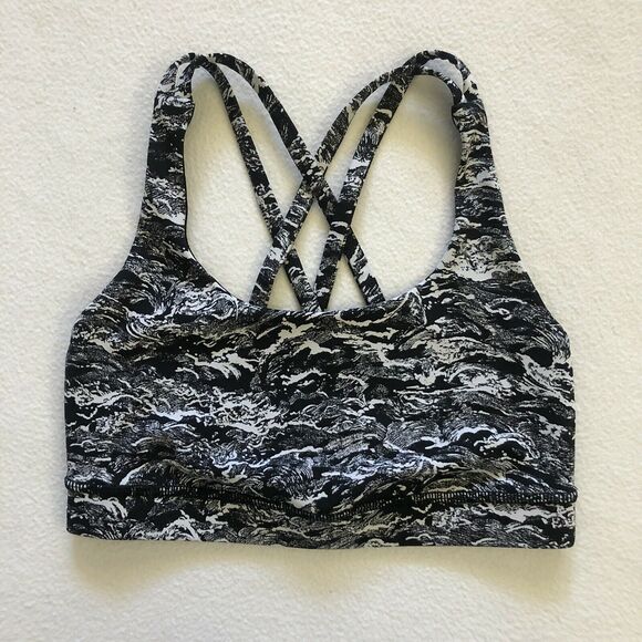 Lululemon Women Nami Wave White Black Print Energy Bra Luxtreme Strappy Top 4 - Picture 2 of 6